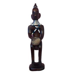 VTG African Hand Carved Ebony Wood Figure Man Playing Drum W/ Jewelry Kenya 8”